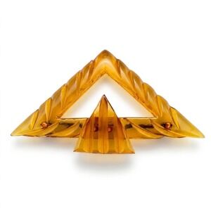 Vintage Art Deco Amber Bakelite Carved Triangle Brooch Pin Geometric Chevron